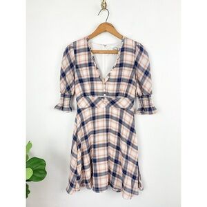 Blue Rain Francesca’s Plaid Ruffle Cottagecore Mini Dress Sz XS